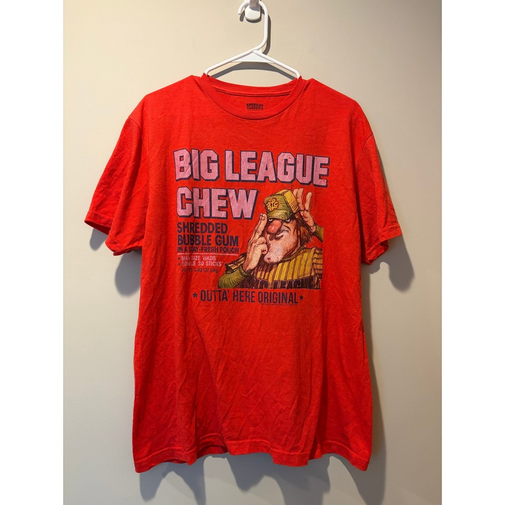 Big League Chew Gum Mens Large Baseball T-Shirt Red Distressed Vintage Style